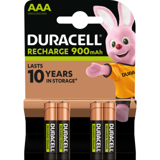 Micro-Batterie NiMH, DURACELL, AAA, HR03, 1.2V/900mAh, 4er-Pack 