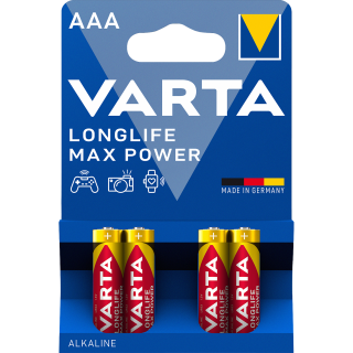 Micro-Batterie VARTA "Longlife Max Power" 1,5 V, Typ AAA, LR03, 4er-Blister 