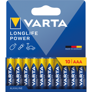 Micro-Batterie VARTA "Longlife Power", Alkaline, 1,5V, Typ AAA/LR03,10er-Blister 