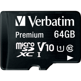 Micro SDHC Card Verbatim, 64GB Speicherkapazität, inkl. Adapter, Class 10 