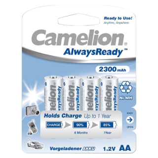 Mignon-Akku CAMELION "AlwaysReady", NiMH, 2.300mAh, Typ AA, 4er-Blister 