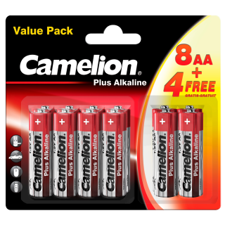 Mignon-Batterie CAMELION Plus Alkaline 1,5 V, LR6 Typ AA, 8+4 er-Blister 