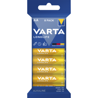 Mignon-Batterie VARTA "LONGLIFE" Alkaline, 1,5V, Typ AA, LR06, 8er-Pack 