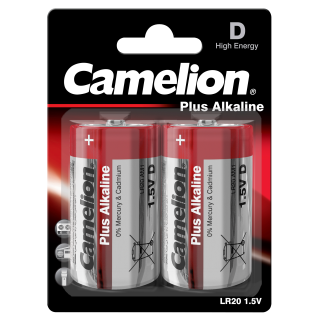 Mono-Batterie CAMELION Plus Alkaline 1,5 V, Typ D/LR20, 2er Blister 