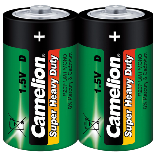 Mono-Batterie CAMELION Super Heavy Duty, 1,5 V, Typ D/R20, 2er Pack 