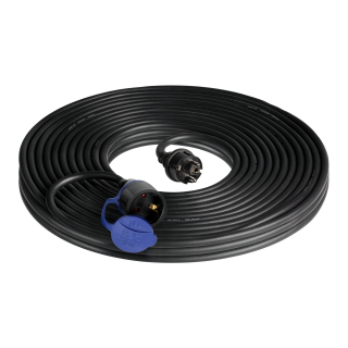 Netzkabel Schutzkontakt-Verlängerung, 30m, 3x1,5mm², IP44, schwarz 