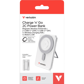 Powerbank Verbatim Charge'n'Go 2C, 5.000mAh, Klappstand, silber 