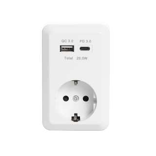 Schutzkontakt-Steckdose McPower "Finery", 250V/16A, 1x USB-C mit PD20W + 1x USB-A 