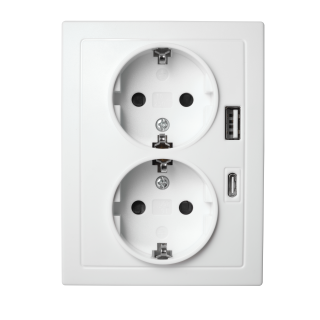 Schutzkontakt-Steckdose McPower "Flair" 2-fach, 250V~/16A, USB-A+C, PD20W, weiß 