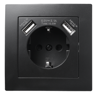 Schutzkontakt-Steckdose mit 2x USB McPower "Flair",250V, 5V/2,1A,UP,matt schwarz 