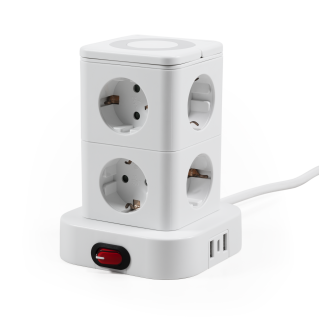 Steckdosenturm McPower "ST-08" 8 Steckdosen, 2x USB-A + 1x USB-C, 1,4m Kabel 