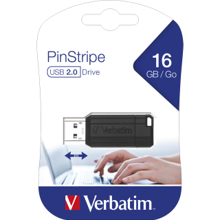 USB 2.0 Stick Verbatim, 16GB Speicher, PinStripe, Schiebemechanismus 