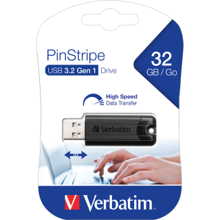 USB 3.2 Stick Verbatim, 32GB Speicher, PinStripe, Typ-A, Schiebemechanismus 