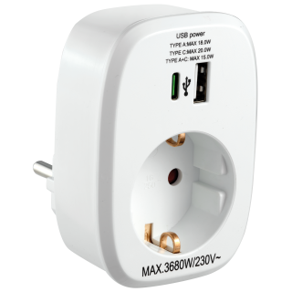 Zwischenstecker McPower, 1x USB-A + 1x USB-C PD20W 