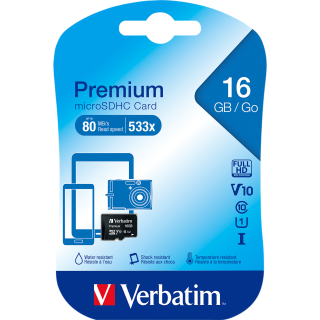 microSDHC Card Verbatim, 16GB, Premium, Class 10, U1 