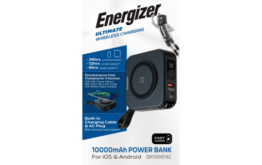 Akku Powerbank ENERGIZER, 10.000mAh, QM10001AC, 1x USB-A/-C PD, schwarz 