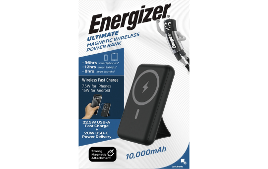 Akku Powerbank ENERGIZER,10.000mAh, QM10002PQ,magnetisch,1x USB-A/-C PD, schwarz 