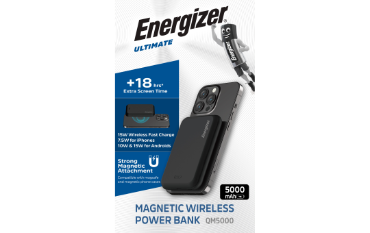 Akku Powerbank ENERGIZER, 5.000mAh, QM5000, magnetisch, 1x USB-C PD, schwarz 