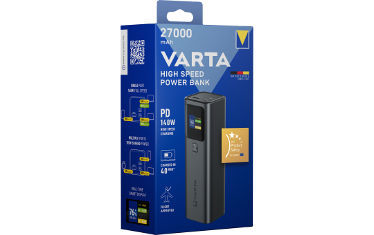 Akku Powerbank VARTA, 27.000mAh, High Speed, grau, 2x USB-C, 1x USB-A 
