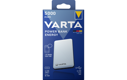 Akku Powerbank VARTA, 5.000mAh, Energy, weiss, 2x USB-A, Micro-B 