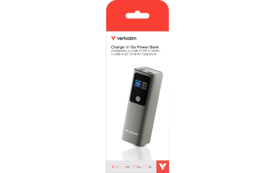 Akku Powerbank Verbatim, 27.000mAh, Charge'n'Go, metall-grau 