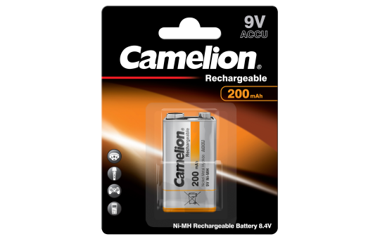 Block-Akku CAMELION, 200mAh, Typ 9V Block, NiMH, 1er-Blister 