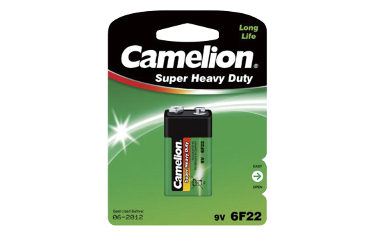 Block-Batterie CAMELION Super Heavy Duty 9 V, Typ 6F22, 1er-Blister 