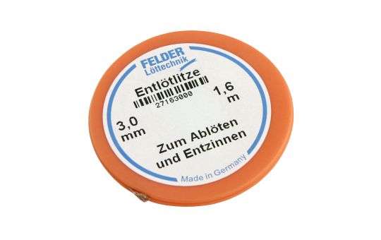 Entlötlitze FELDER, 3,0mm, mit halogenfreiem Flussmittel getränkte Kupferlitze, 1,60m Spule 