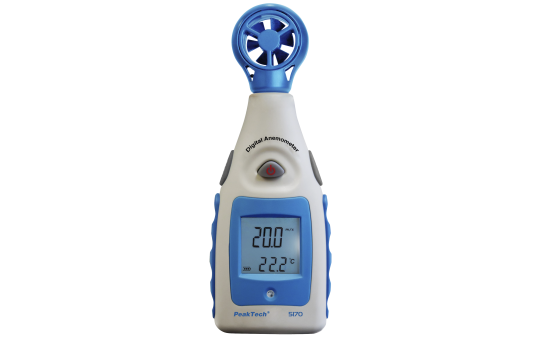 Flügelrad-Anemometer PeakTech "P5170", 0-55 Knoten, mit Thermometer, LCD-Anzeige 