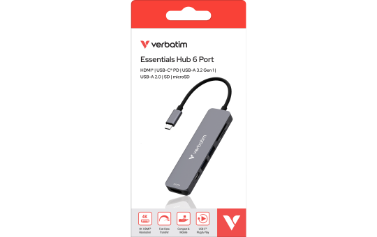 Hub Verbatim, USB-C Essentials, 6 Port mit Card Reader    