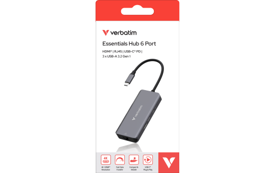 Hub Verbatim, USB-C Essentials, 6 Port mit RJ45 Anschluss   