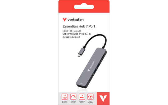 Hub Verbatim, USB-C Essentials, 7 Port mit Card Reader   