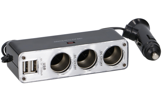 Kfz 3-fach Steckdose, mit 2x USB-Buchse, für 12/24V -Verbraucher im Auto 