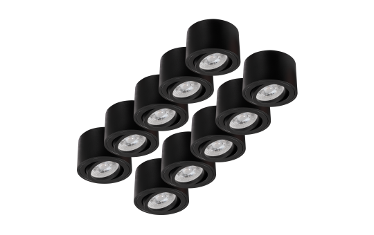 LED-Aufbauleuchte McShine, 5W, 400Lumen, 3000K, ØxH 80x50mm, schwarz, 10er-Pack 