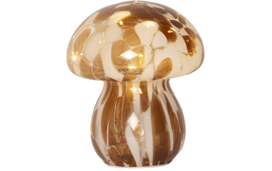 LED-Dekoration "Funghi", Glas, braun/weiß, 13x15cm, IP20 