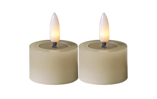 LED-Echtwachs-Kerze "Flamme Flow", 2er Set beige, je 4x5cm, Timer inkl. Batterie 