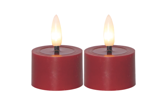 LED-Echtwachs-Kerze "Flamme Flow", 2er Set, rot, je 4x5cm, Timer, inkl. Batterie 
