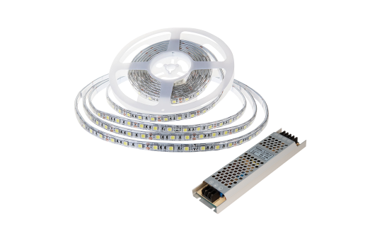 LED-Stripe SET, 60LED/m, 1000lm/m, 10,8W/m, tageslichtweiß, 5m Rolle, 100W Trafo 
