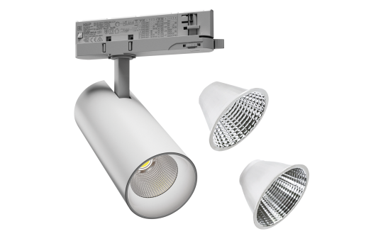 LED-Stromschienenstrahler "Andromeda", 15-27W, 3000K, 1500-2500lm, 74x170x170mm 