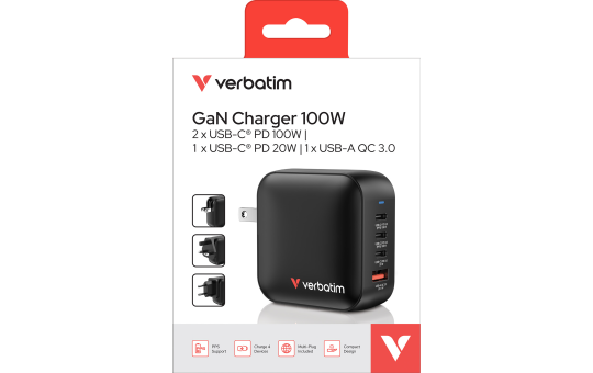 Ladeadapter Verbatim, Mini GaN, 100W, schwarz 