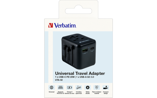 Ladeadapter Verbatim, Universal Travel, UTA-02, 20W 