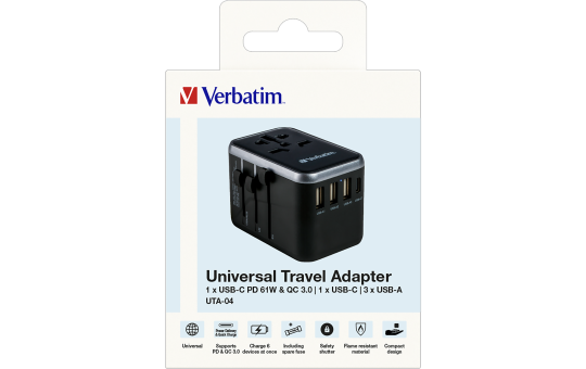 Ladeadapter Verbatim, Universal Travel, UTA-04, 61W 