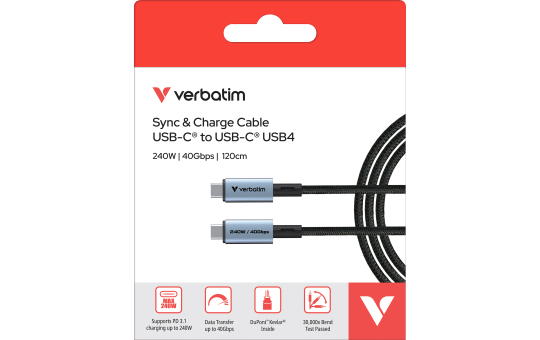 Ladekabel Verbatim, USB-C/USB-C, 1.2m, schwarz 