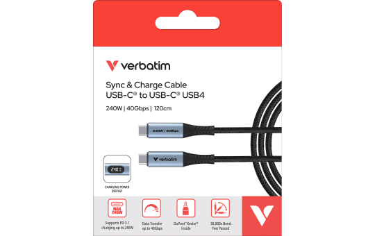 Ladekabel Verbatim, USB-C/USB-C, 1.2m, schwarz 