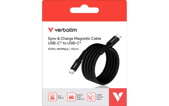 Ladekabel Verbatim, USB-C/USB-C, 1.2m, schwarz 