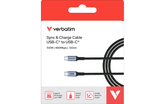 Ladekabel Verbatim, USB-C/USB-C, 1.2m, schwarz 
