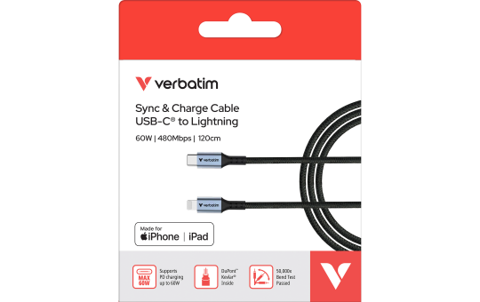 Ladekabel Verbatim, USB-C zu Lightning, 1.2m, schwarz 