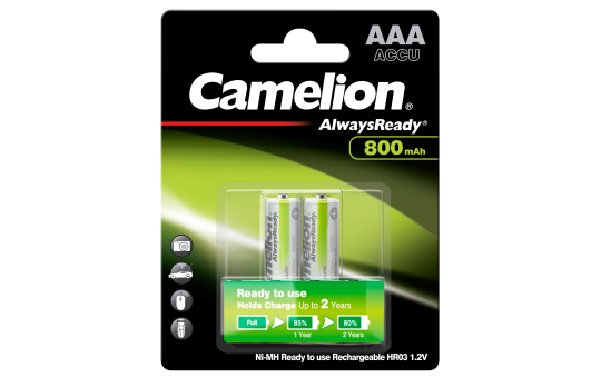 Micro-Akku CAMELION "AlwaysReady", NiMH, 800 mAh, Typ AAA, 2er-Blister 