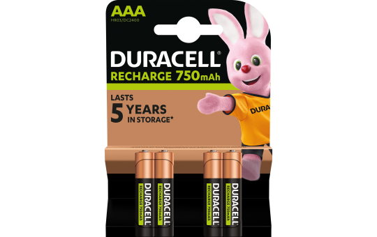 Micro-Batterie NiMH, DURACELL, AAA, HR03, 1.2V/750mAh, 4er-Pack 