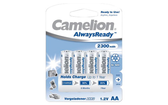 Mignon-Akku CAMELION "AlwaysReady", NiMH, 2.300mAh, Typ AA, 4er-Blister 